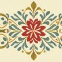 ROSEMALING PATTERN OF TAN, BLUE, RED AND GOLD
